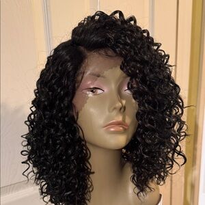 Elegant Black Curly Lace Front Wig - Natural Short Bob